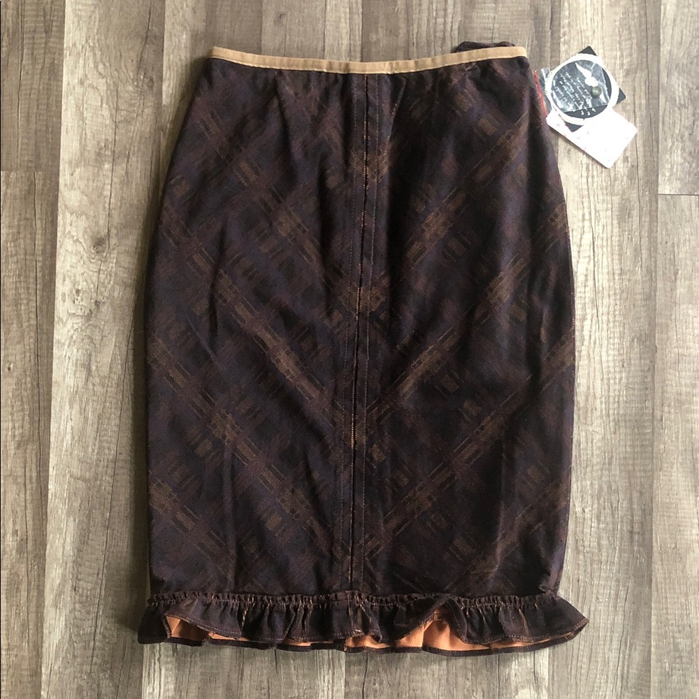 Free People Vintage Ruffle Trim Plaid Fall Fitted Skirt 4 NEW